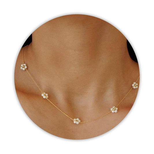 Dainty Pearl Choker Necklace in 14K Gold Plated Stainless Steel