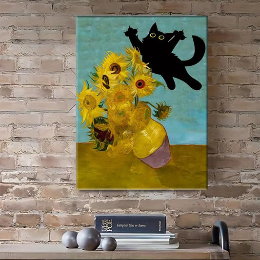 Black Cat Art Canvas Poster Prints