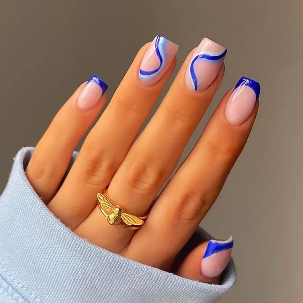 Glossy Blue Swirl Press-On Nails