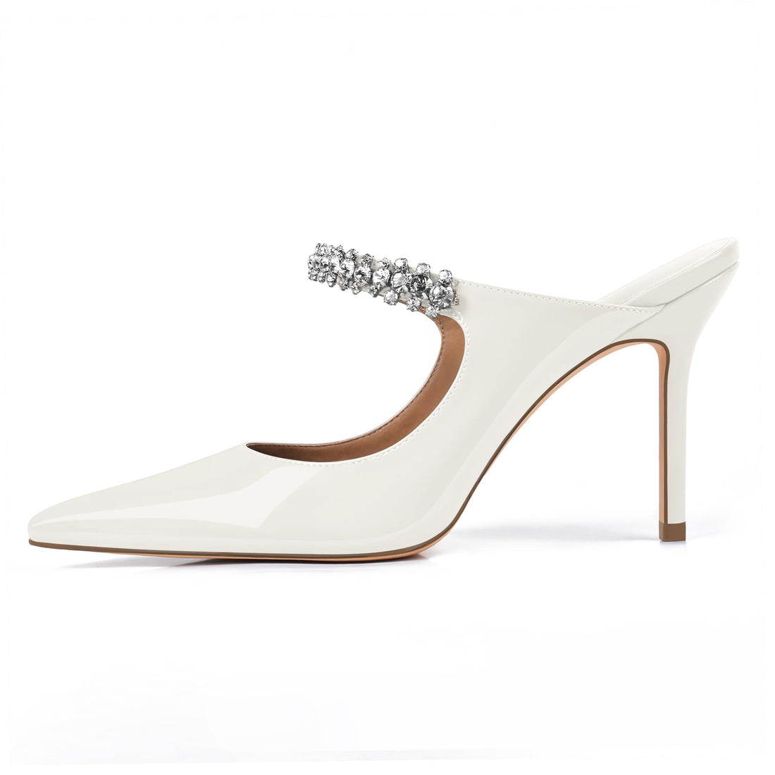 XINIUNIU Women's Rhinestone Heeled Mules - Stiletto Sandals for Dress and Wedding Events