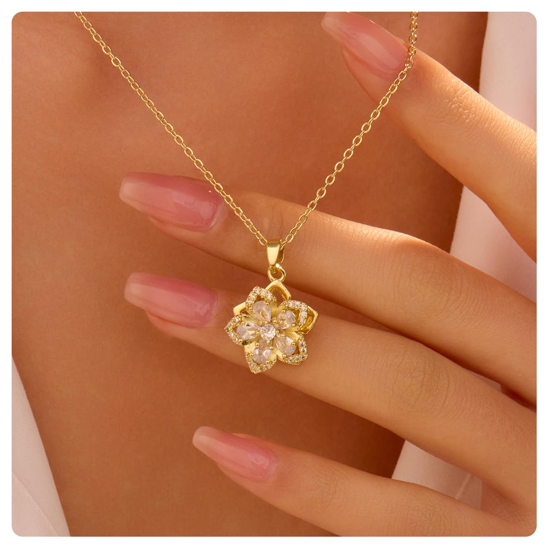 Elegant Crystal Floral Necklace for Women in Gold White Tone