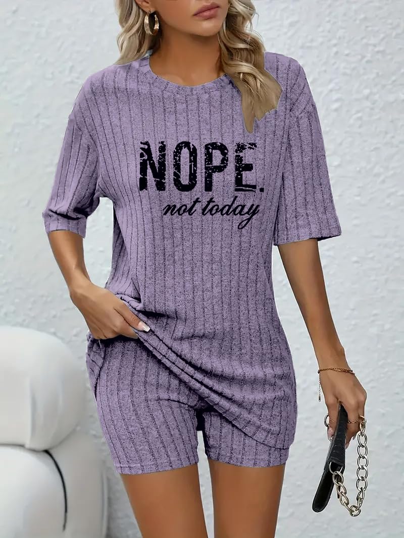 Purple Ribbed Sleepwear Sets for Women