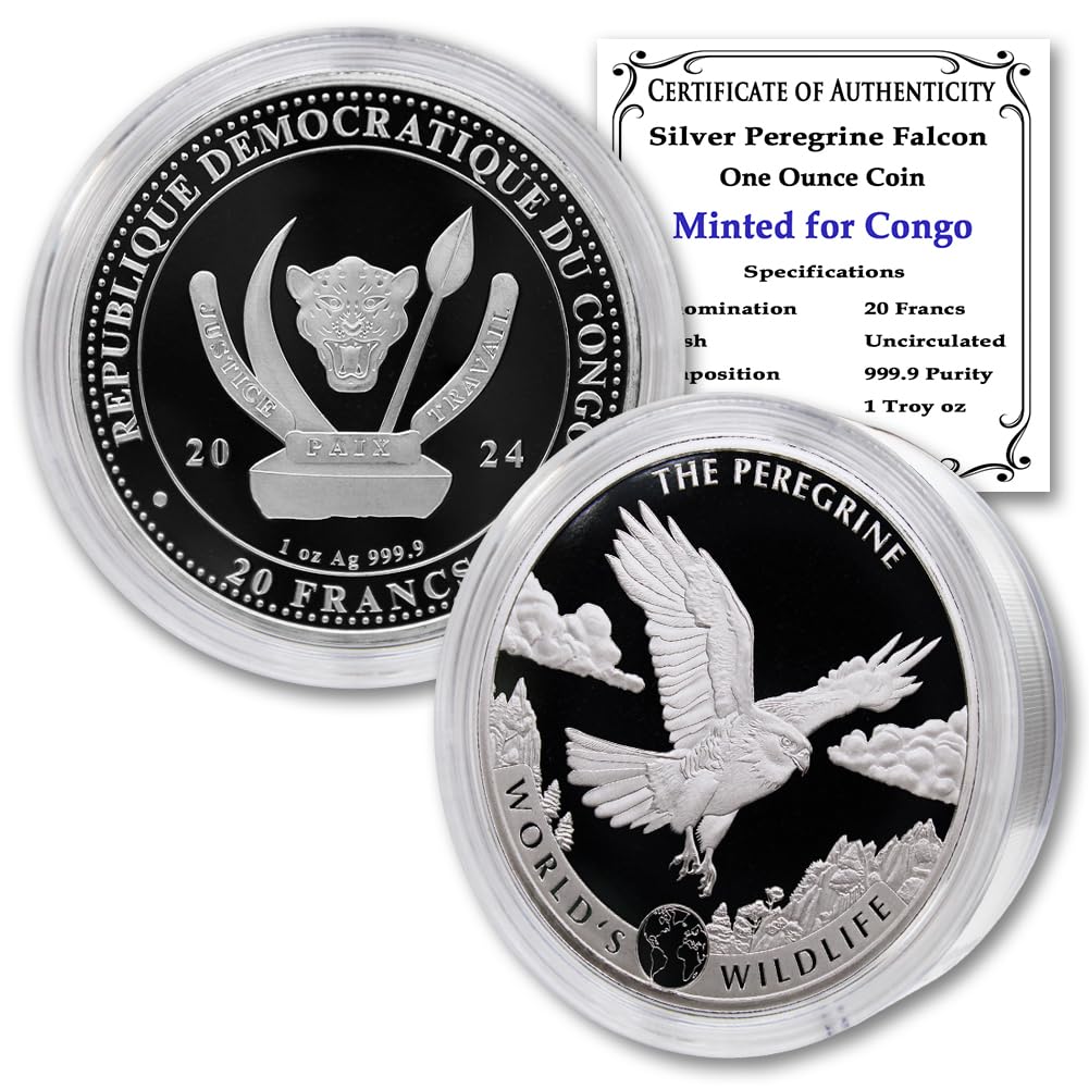 2024 1 oz Congo Silver World's Wildlife Series - Peregrine Falcon Coin Brilliant Uncirculated (in ...