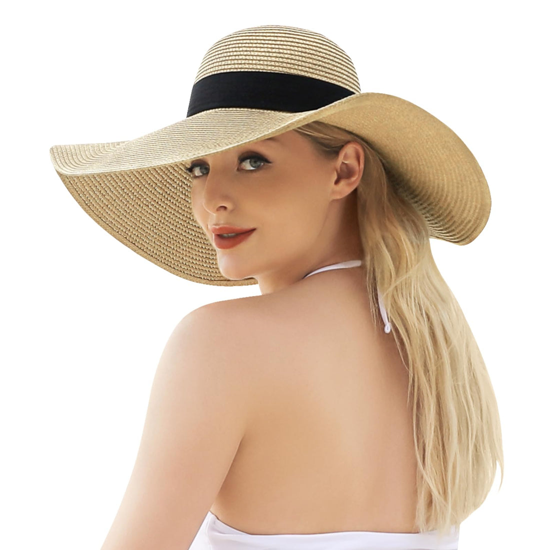 Beach Sun Hat for Women with UPF 50+ Protection Straw sun hat provides UV protection for outdoor ...