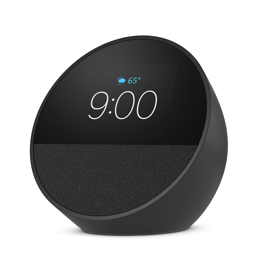 All-new Amazon Echo Spot (2024 release), Smart alarm clock with vibrant sound + Alexa, Black.