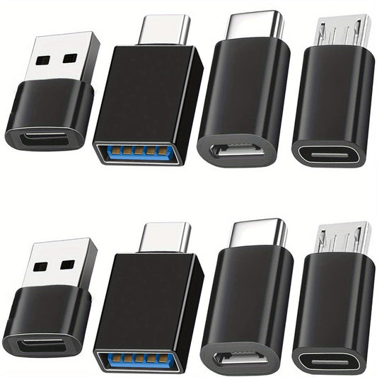 USB to USB-C Adapters - 8pcs Multi-Purpose Converters for Laptops, Smartphones