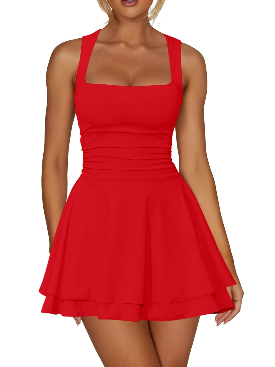 Kaximil Women's Square Neck Ruffle Hem Mini Party Dress