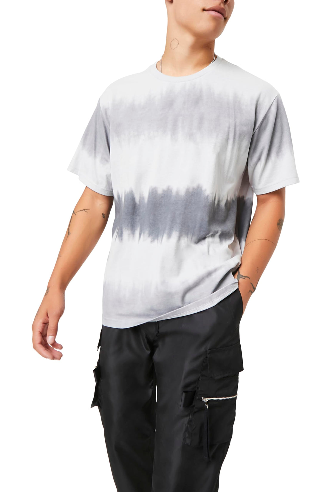 Grey Watercolor Striped Graphic T-Shirt for Men from Forever 21.