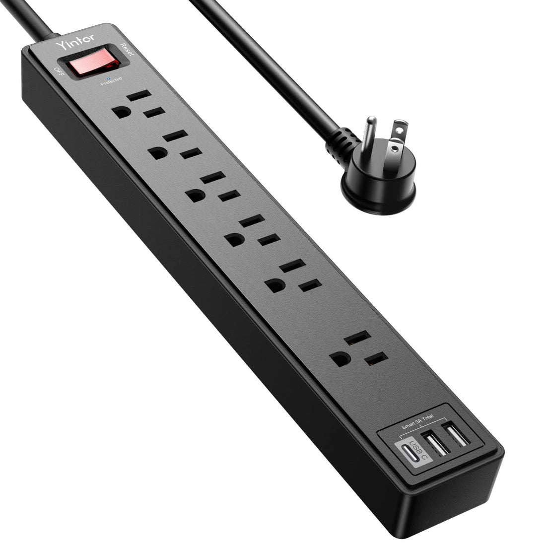 6Ft Power Strip Surge Protector - Yintar Extension Cord with 6 AC Outlets and 3 USB Ports for for ...