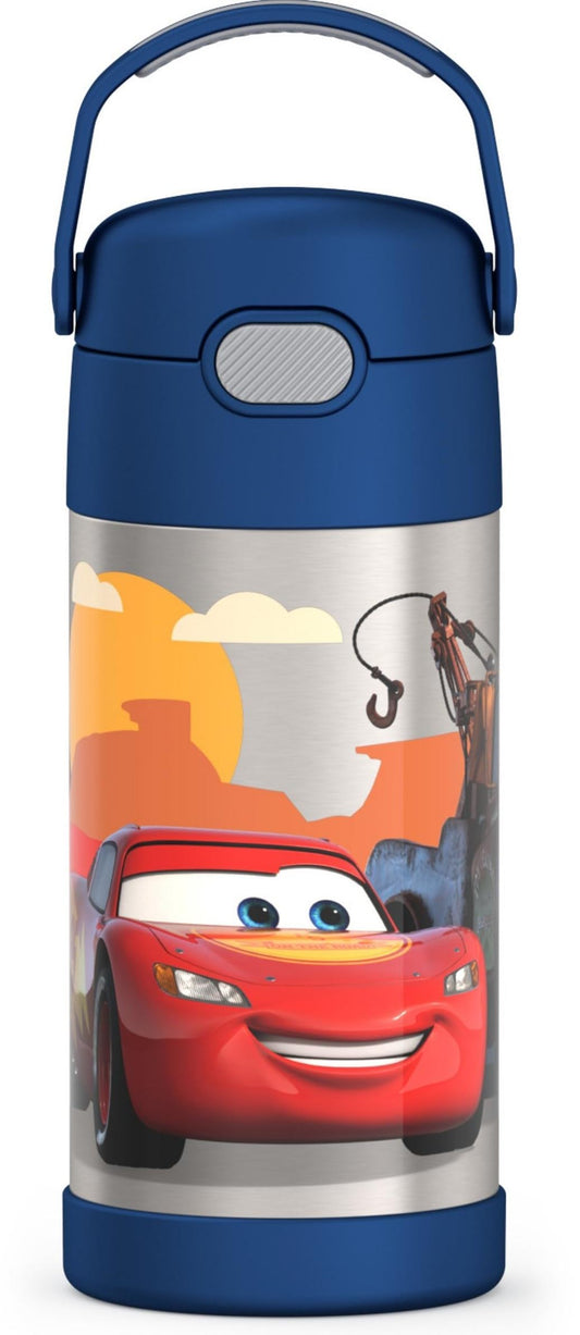 THERMOS FUNTAINER Water Bottle with Straw - 12 Ounce, Cars - Kids Stainless Steel Vacuum Insulated...