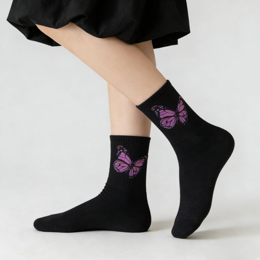 Butterfly Print Womens Crew Socks