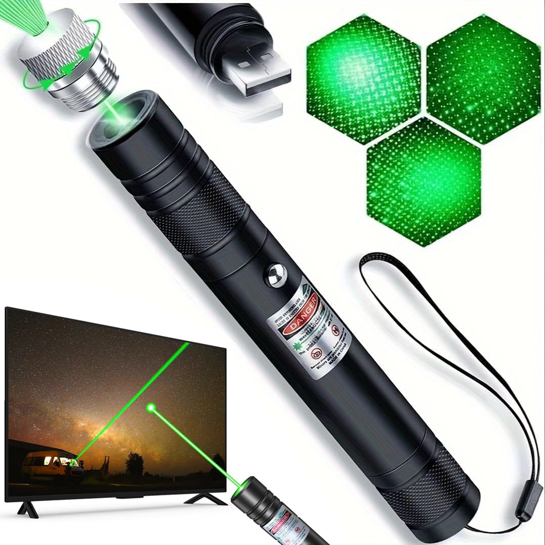 High-Power Green Laser Pointer for Outdoor Use with Rechargeable Battery.