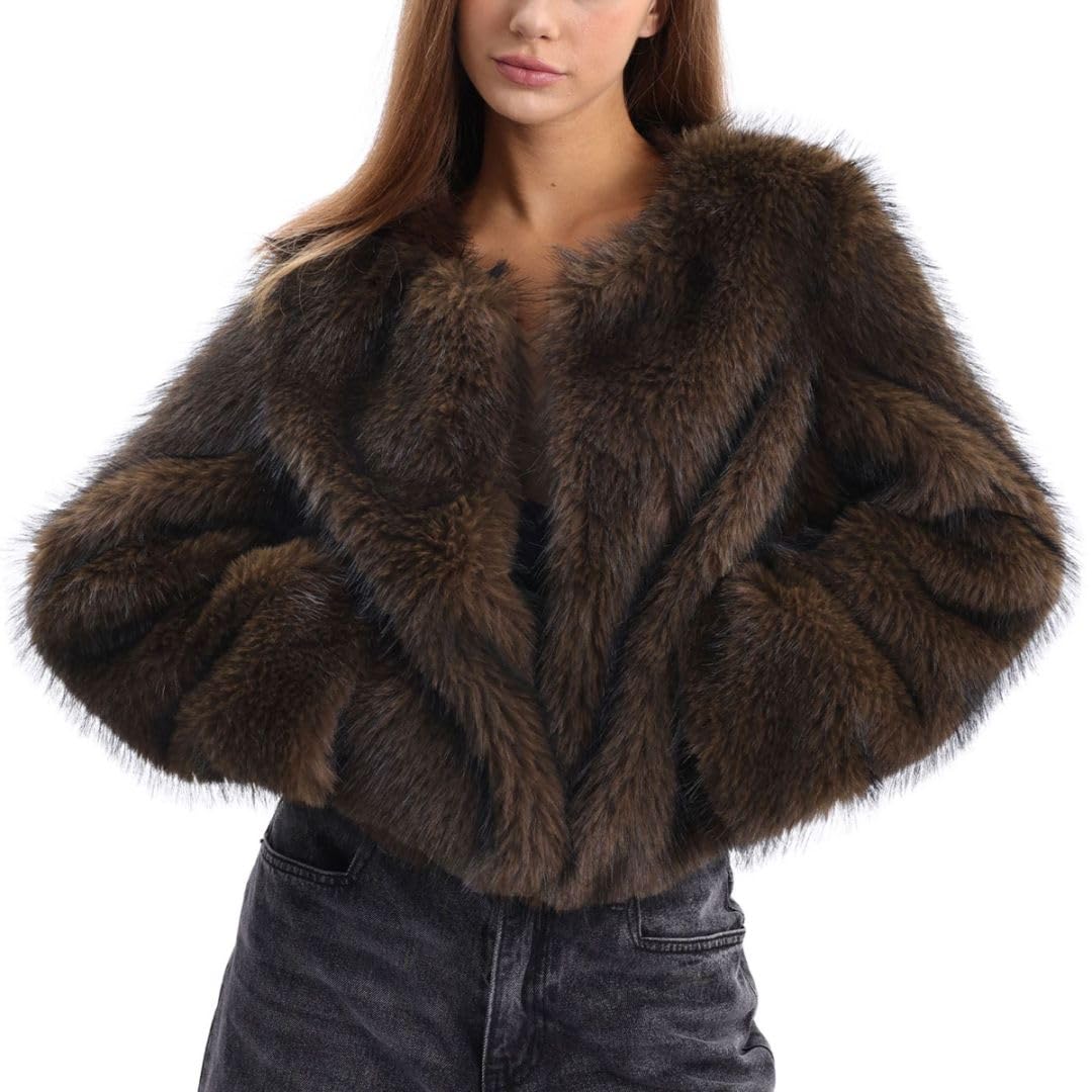 Amazhiyu Women's Winter Cropped Faux Fur Coat