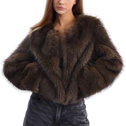 Amazhiyu Women's Winter Cropped Faux Fur Coat