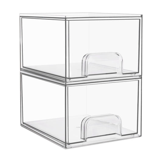 Clear Stackable Storage Drawers for Bathroom Vanity Makeup Organizers Set.