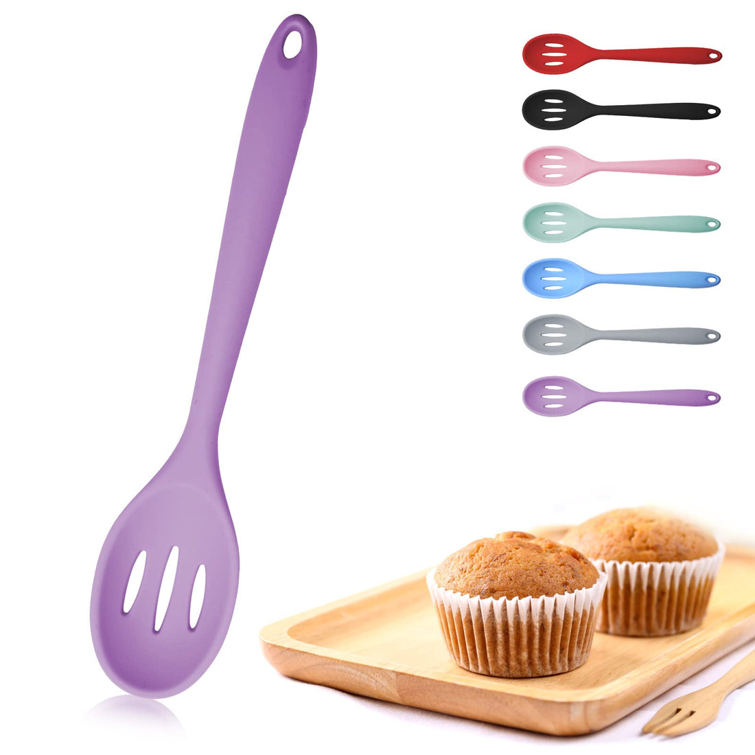 Product Description of Silicone Slotted Spoon Heat resistant silicone slotted spoon for cooking an...