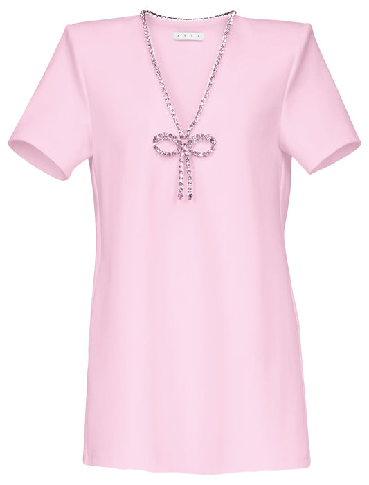 Crystal Bow V-Neck T-Shirt Dress.