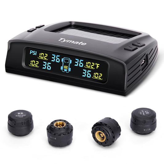 Tymate RV Tire Pressure Monitoring System, Tire Pressure Monitor System with Solar Charge, Trailer TPMS with 4 Sensors ...