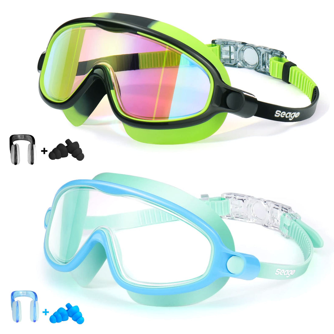 Anti-Fog, UV-Protective Swim Goggles for Kids, Wide View, 2 Pack.