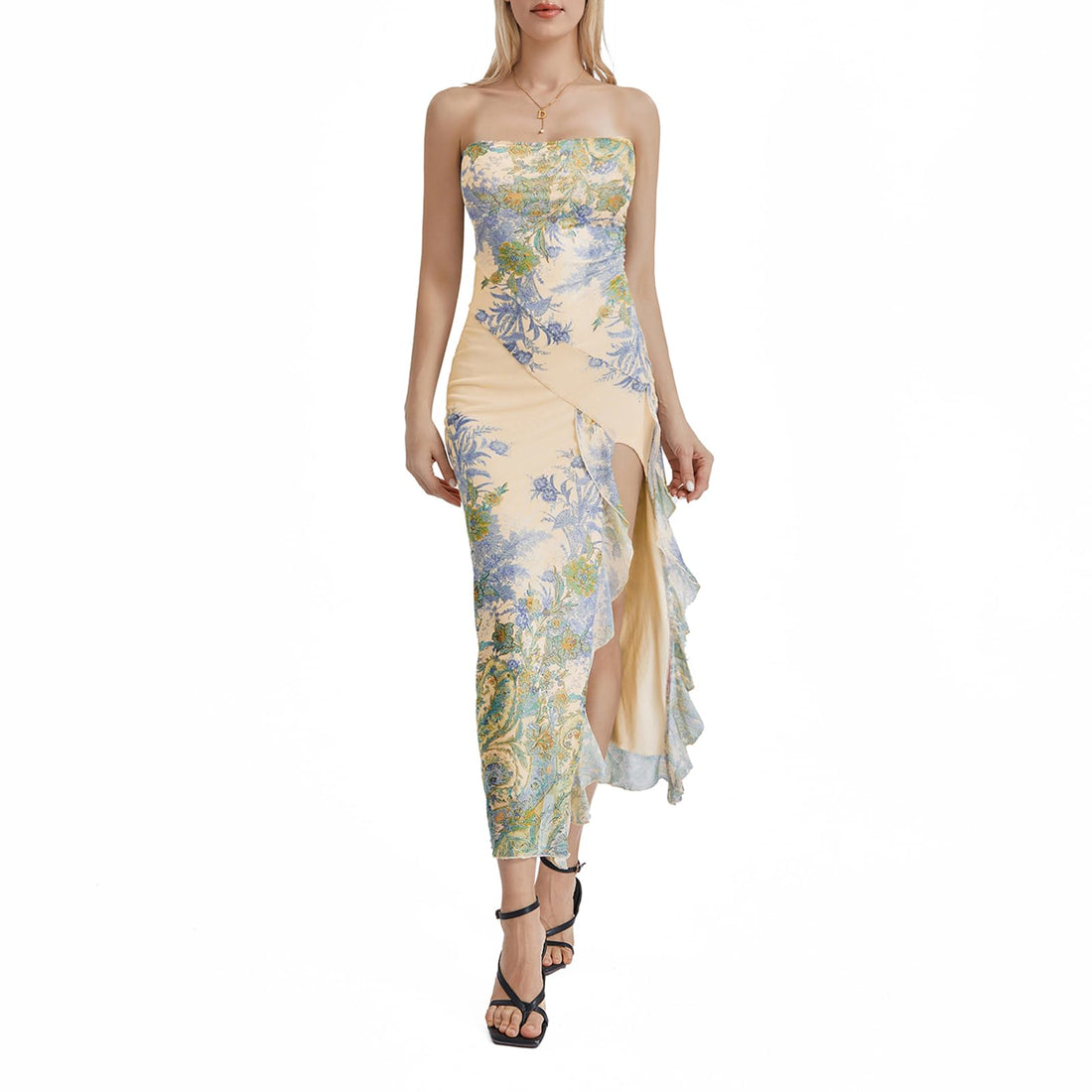 Elegant Summer Maxi Dress with Floral Design and Side Slit
