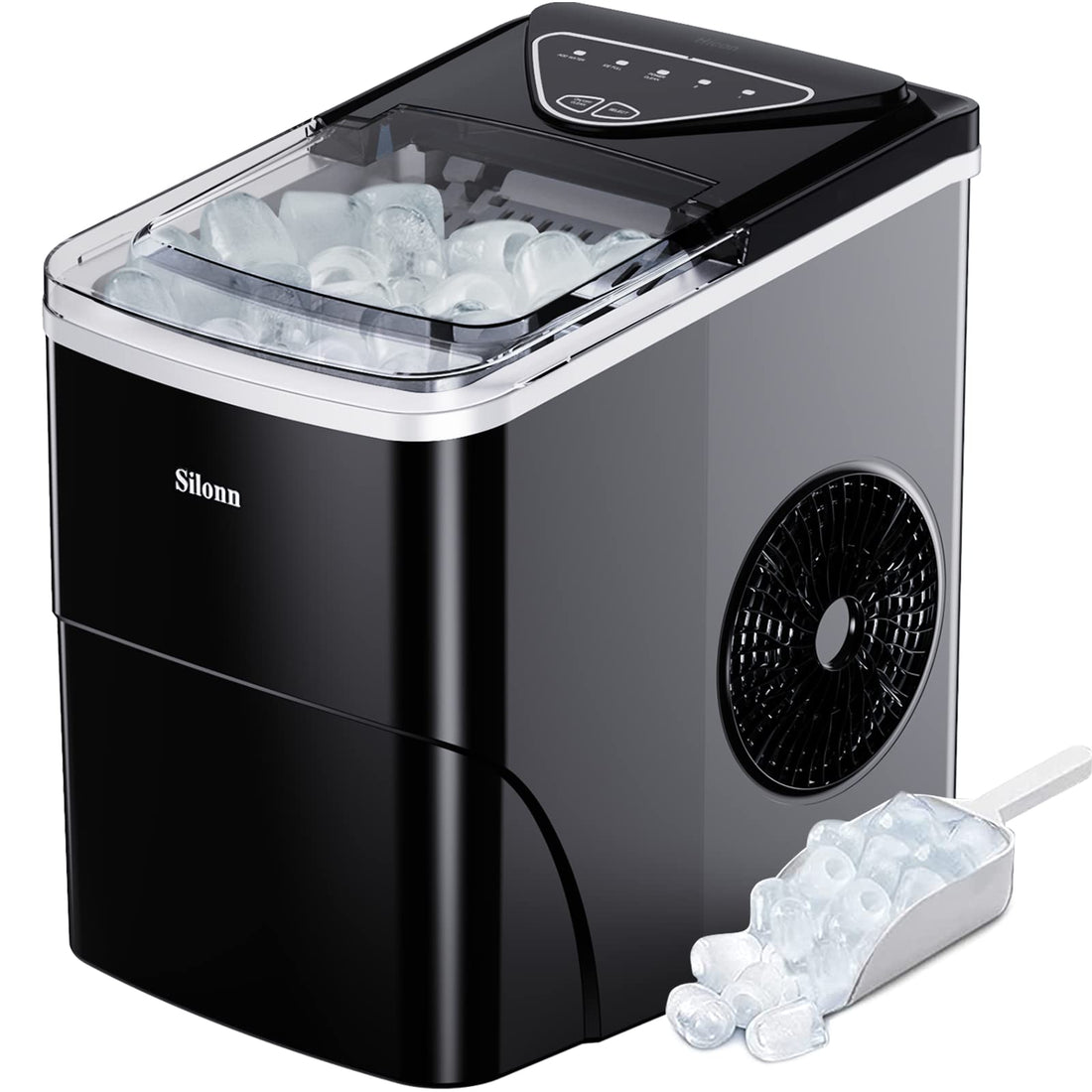 Silonn Ice Maker Countertop, 9 Cubes Ready in 6 Mins, 26lbs in 24Hrs, Self-Cleaning Ice Machine ...