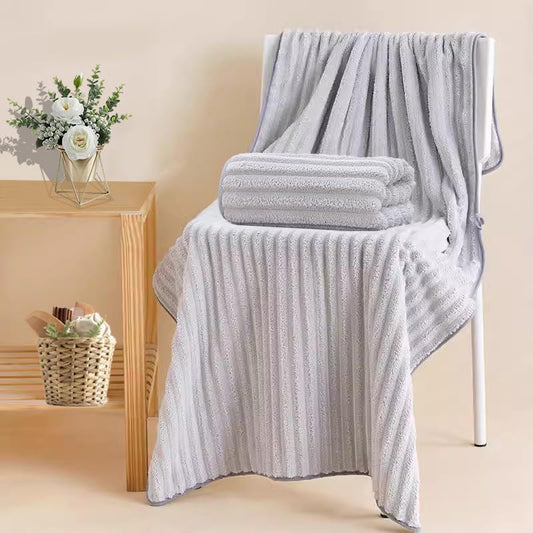 Soft Coral Velvet Large Bath Towels - Gray, 28x55, Absorbent