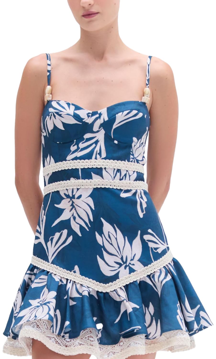 Chic Artichoke-Inspired Mini Dress with Delicate Floral Embellishments Unfolds.