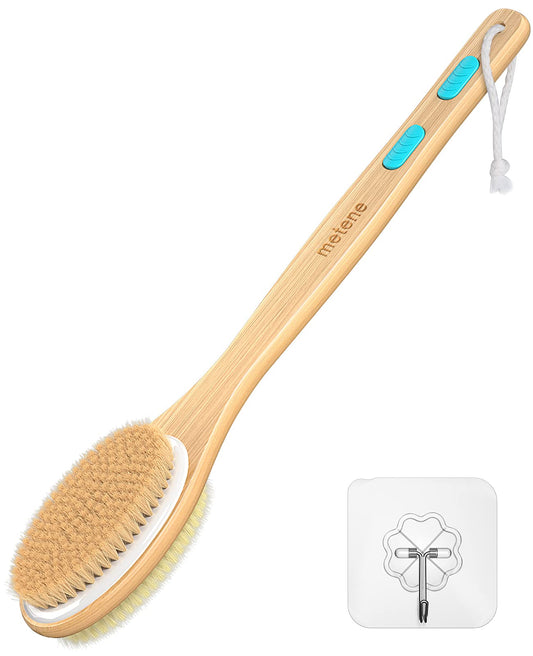 Metene Shower Brush with Soft and Stiff Bristles, Bath Dual-Sided Long Handle Back Scrubber Body ...