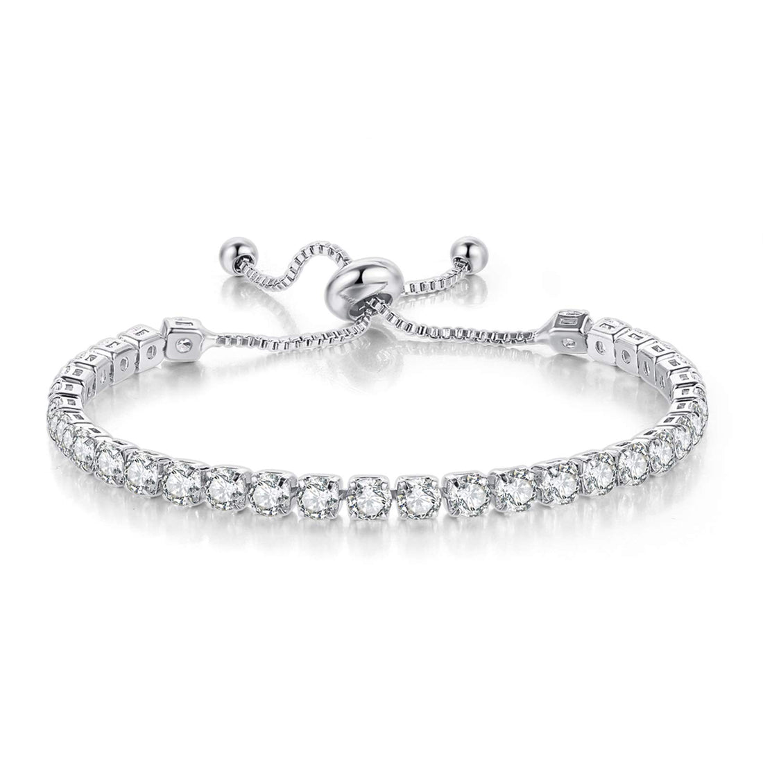 Sparkling White Gold Plated Diamond CZ Rhinestone Tennis Bracelet for Women