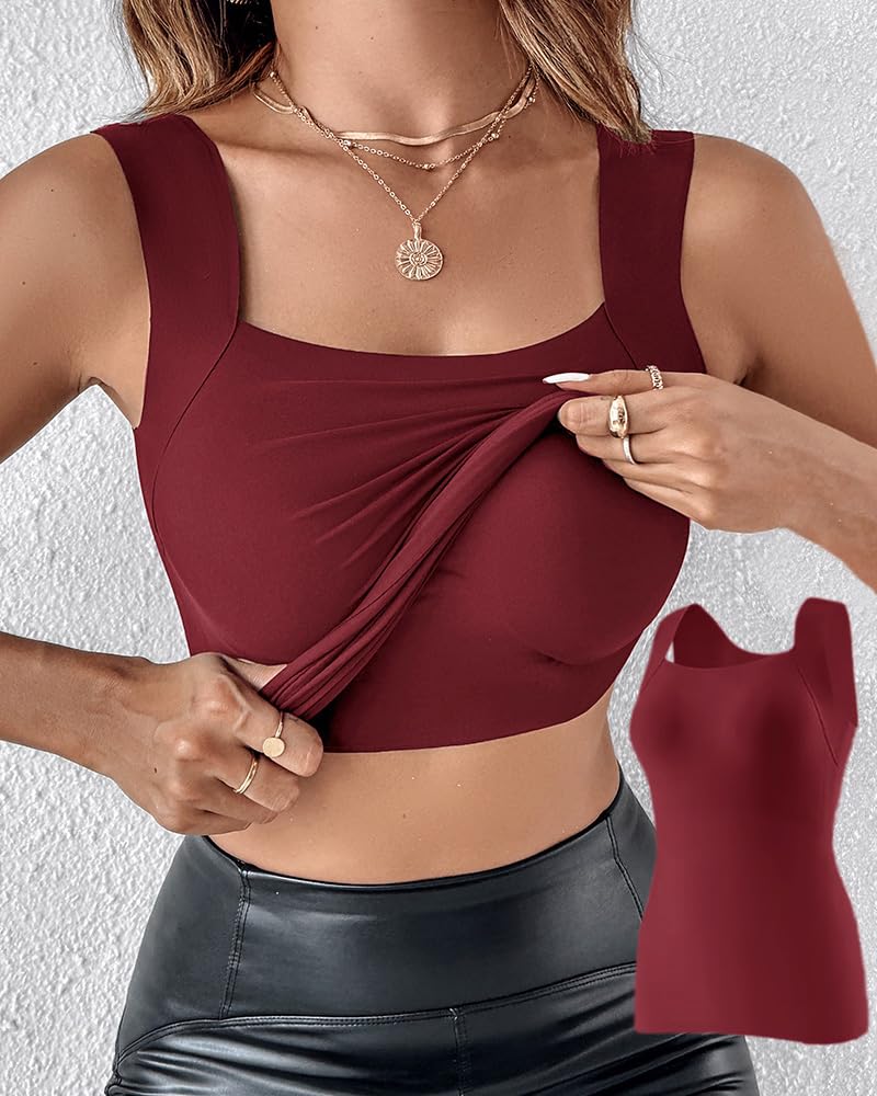 Women's U-Neck Built-in Bra Tank Top Shapewear Camisole Top.