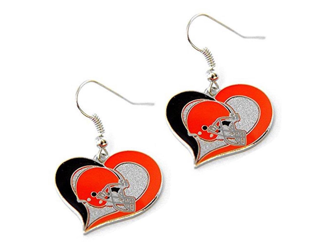 Aminco NFL Cleveland Browns Swirl Heart Earrings, Team Color, Size 2.5.