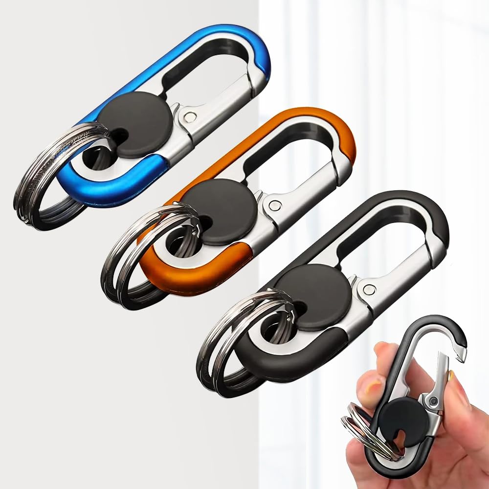 3-Piece Stainless Steel Car Keychain Set in Black, Blue