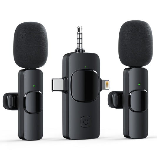 3 in 1 Wireless Lavalier Microphone for iPhone Android Camera USB-C, Noise Canceling Wireless Mini Microphone for ...