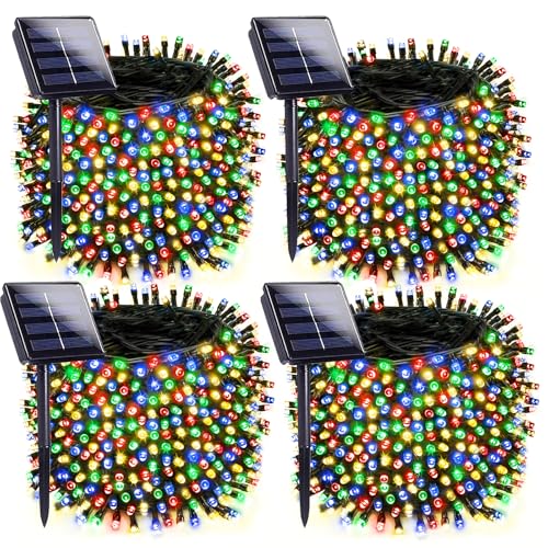 4-Pack Multicolor Solar Christmas Lights, Green Wire 170FT 480 LED Solar String Lights Outdoor ...