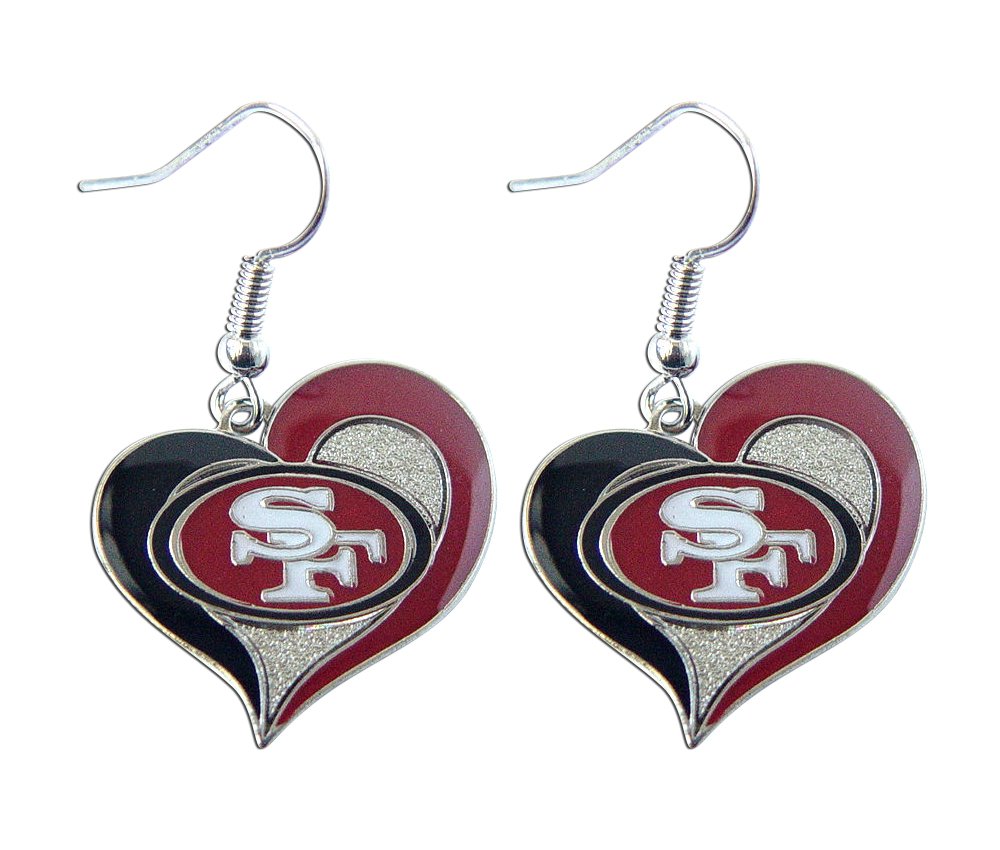 Aminco NFL San Francisco 49ers Swirl Heart Earrings,Team Color,One Size.