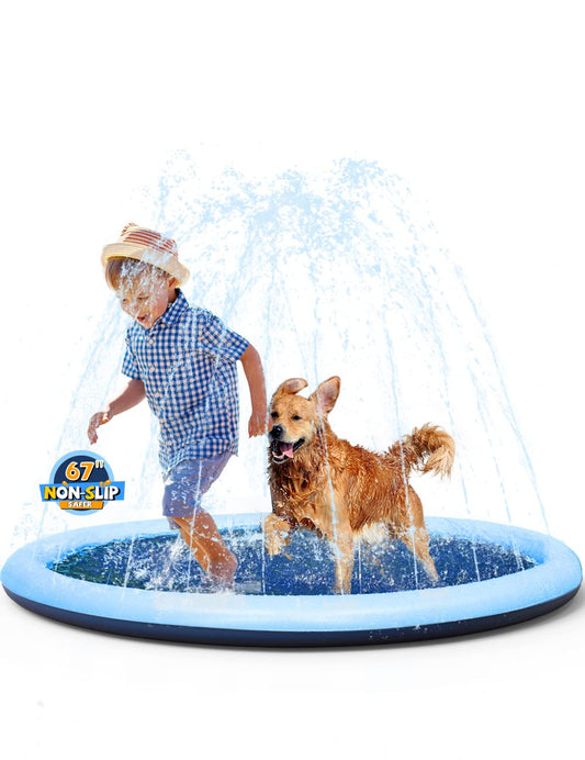 VISTOP Non-Slip Splash Pad for Kids and Dog, Thicken Sprinkler Pool Summer Outdoor Water Toys - Fun Backyard Fountain Play Ma