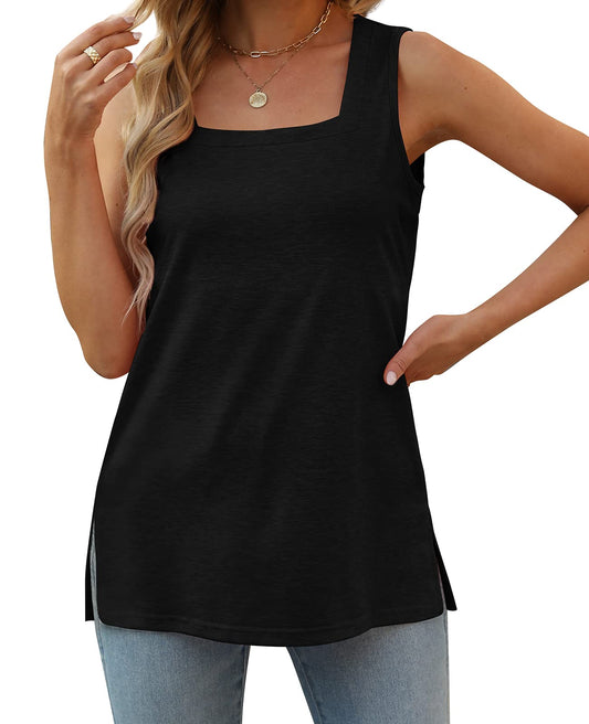 XIEERDUO Summer Tank Tops for Women Square Neck Loose Fit Casual Fashion Flowy Sleeveless.