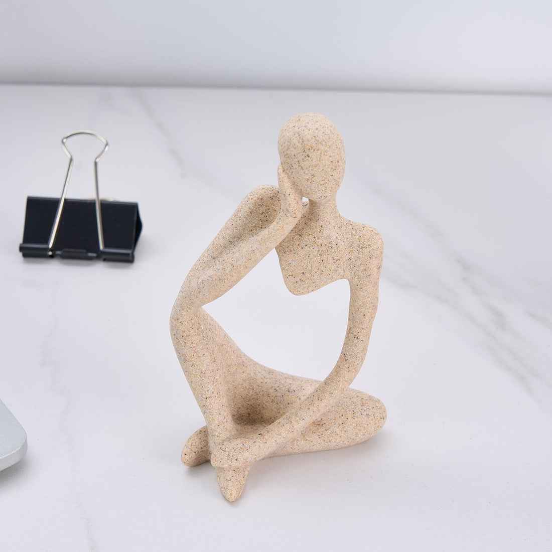 Abstract Thinker Statue in Sandstone for Modern Table Decor