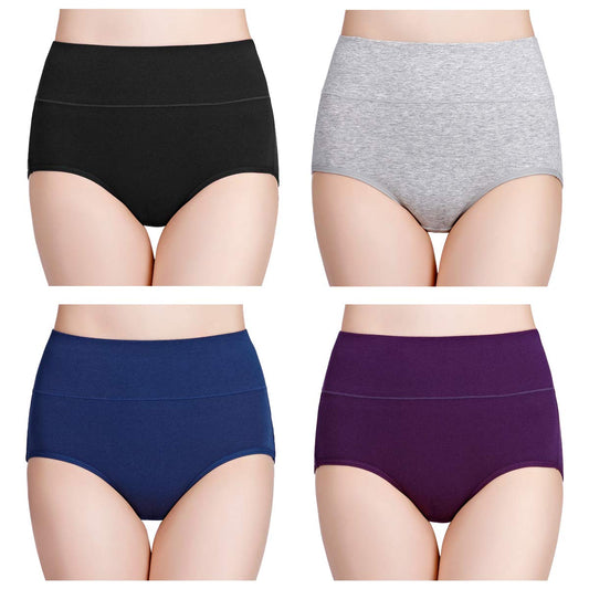 wirarpa Women's Cotton Underwear High Waisted Ladies Panties Full Coverage Briefs 4 Pack (Regular ⁘ Plus ...