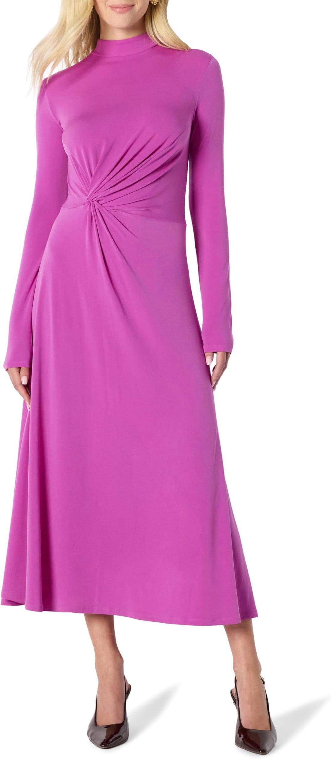 Amazon Essentials Women's Fit and Flare Long-Sleeved Short Maxi Dress