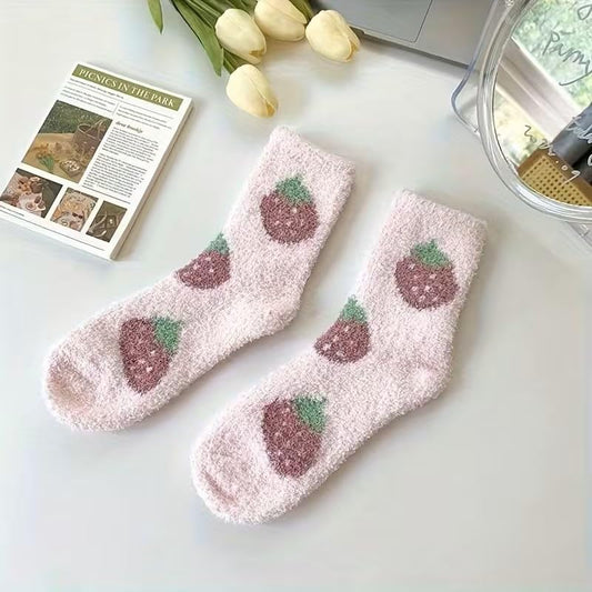 Pink Mid-Calf Plush Socks for Women
