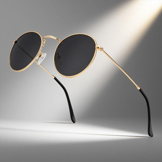 Circle Polarized Sunglasses for Women and Men - Classic Round Sun Glasses with Metal Frame