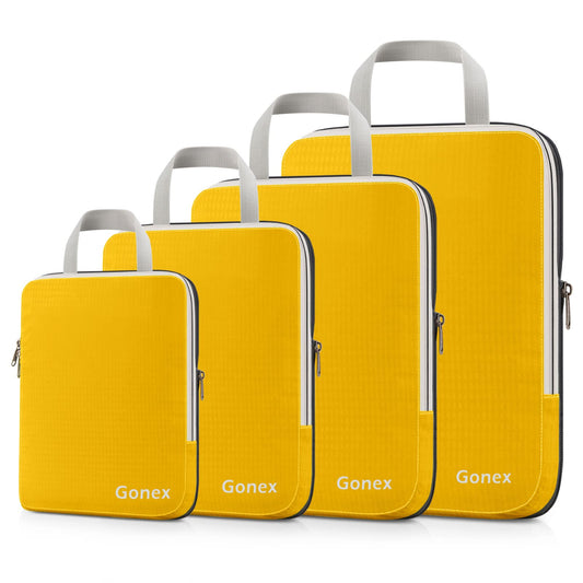 Gonex Compression Packing Cubes, 4pcs Expandable Storage Travel Luggage Bags Organizers (Apricot).