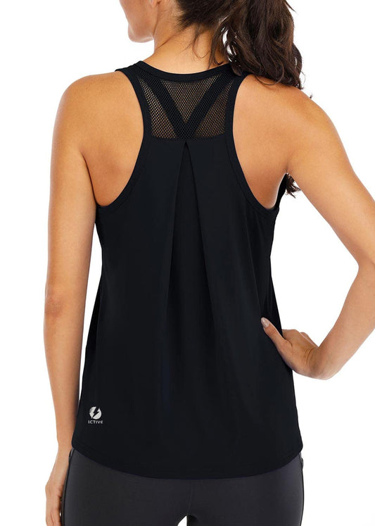 ICTIVE Workout Tops for Women Loose fit Racerback Tank Tops for Women Mesh Backless Muscle Tank Running Tank ...