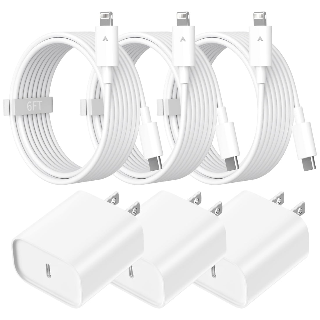 USB C Charger for iPhone 14 13 12 11 Charger, 3Pack 20W USB C Fast Charger Plug Power Adapter with 6FT Type C to ...