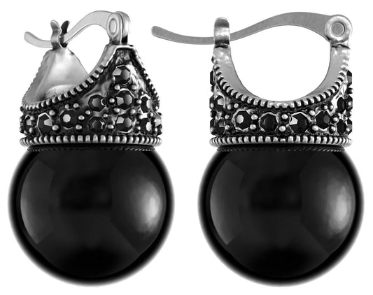 Black Crystal Crown Pearl Earrings for Wedding Fashion