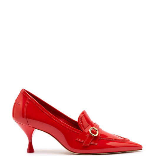 Vibrant and Stailess Susan Pumps Adorned in Patent Leather Scarlet