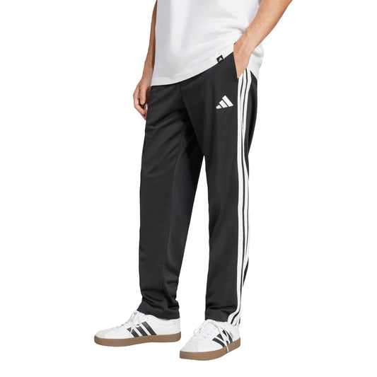 Black Adidas Pants with Three Stripes and Open Hem Bottoms