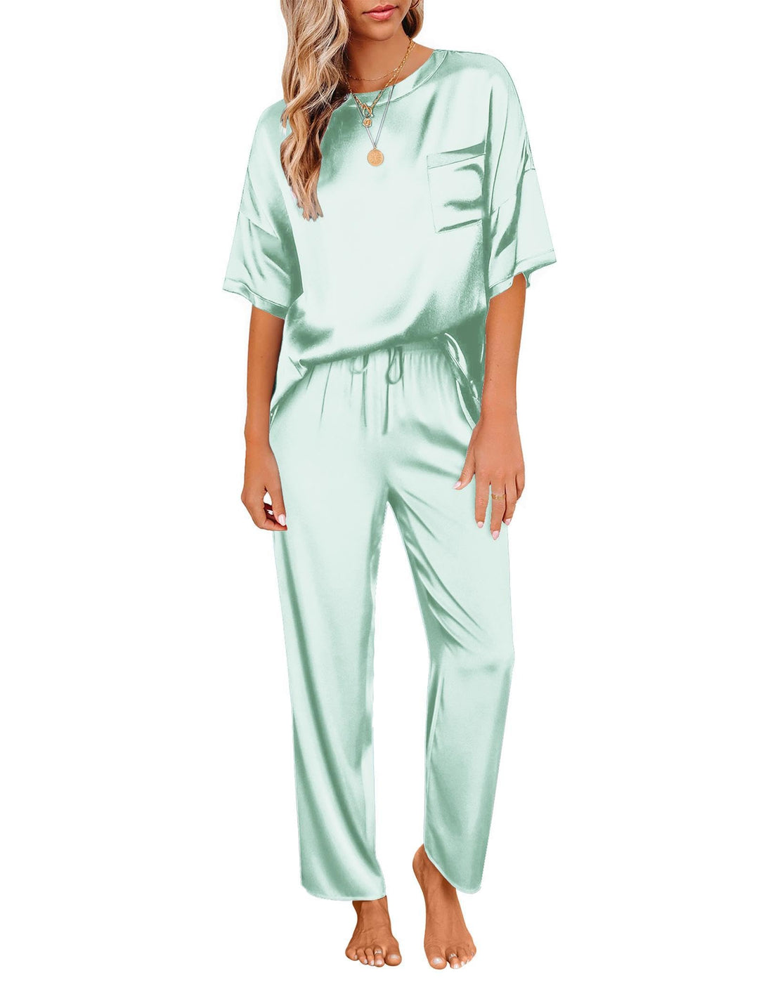 Soft and stylish women's silk ply satin pajama set loungewear essentials.