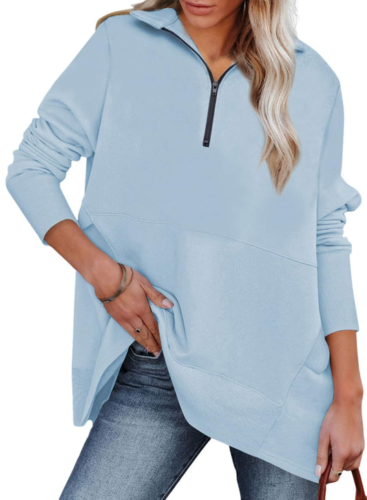 Casual Women's Oversized Half Zip Sweatshirt with Pockets Tops.